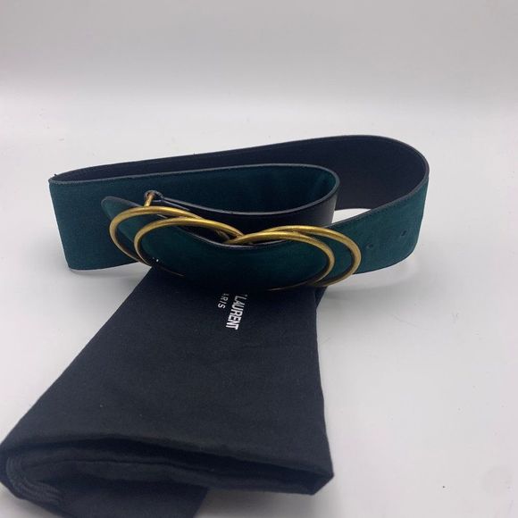 Vintage Saint Laurent Paris Waist Cinch Belt Teal Green - Picture 6 of 6